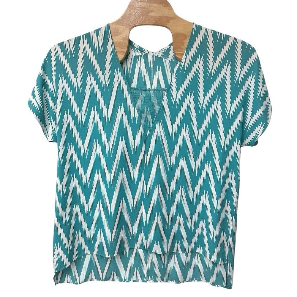 Cato Top Plus Size 18/20W White Teal Short Sleeve Summer Romantic Boho
